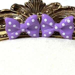 Kawaii Purple Polka Dot Bow Stud Earrings